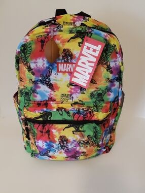 Marvel Kids Backpack - Rainbow Tie-Dye with Black Character Prints